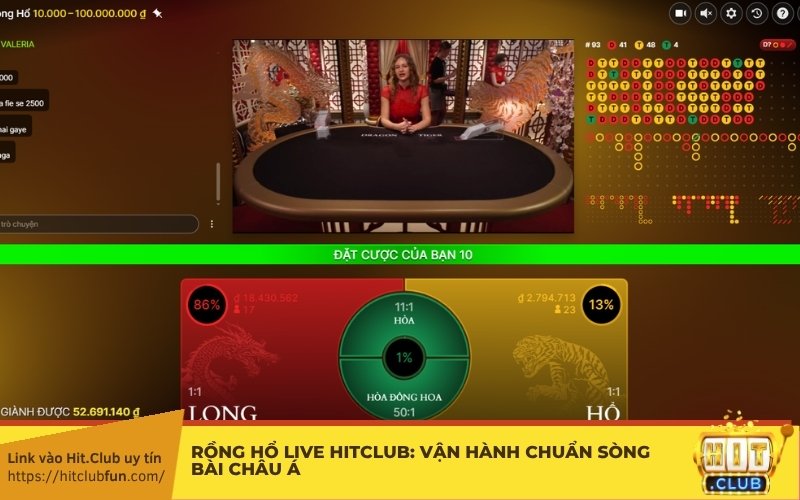 Rồng Hổ Live HitClub: Vận hành chuẩn sòng bài châu Á