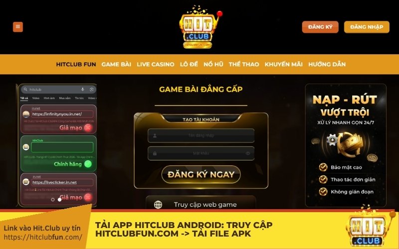 Tải App HitClub Android: Truy cập gossipgirl.io -> Tải file APK -> Mở quyền "Nguồn không xác định" -> Cài đặt & Chiến ngay!